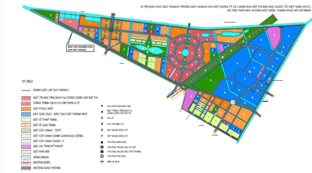 Sơ đồ quy hoạch chi tiết sử dụng đất 880ha Khu đô thị Đại học Quốc tế Vinhomes Hóc Môn.
