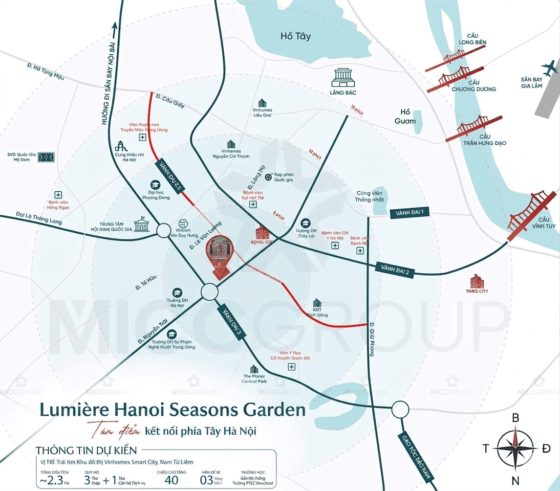 Liên kết vùng dự án Lumiere Hanoi Seasons Garden khu Tây Nam Hà Nội